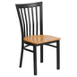 Black School House Back Metal Restaurant Chair - Natural Wood Seat