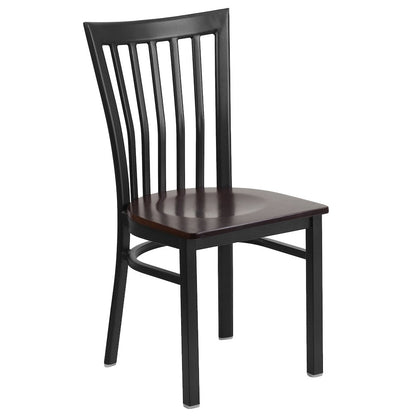 Black School House Back Metal Restaurant Chair - Walnut Wood Seat