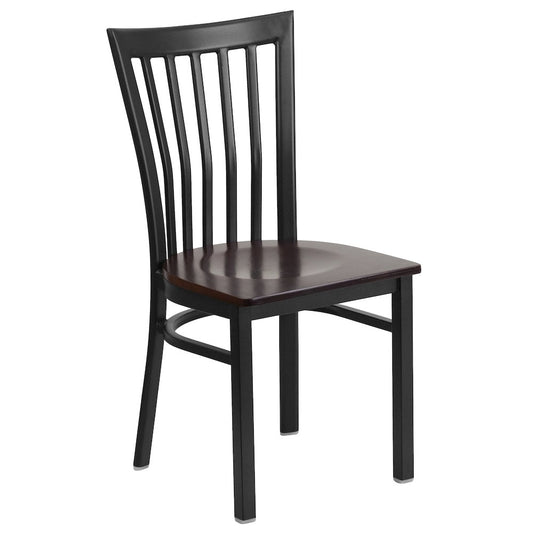 Black School House Back Metal Restaurant Chair - Walnut Wood Seat