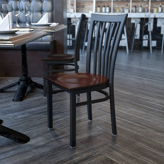 Black School House Back Metal Restaurant Chair - Walnut Wood Seat