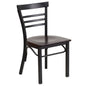Black Three-Slat Ladder Back Metal Restaurant Chair - Walnut Wood Seat