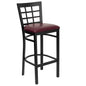 Black Window Back Metal Restaurant Barstool - Burgundy Vinyl Seat