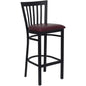 Black School House Back Metal Restaurant Barstool - Burgundy Vinyl Seat