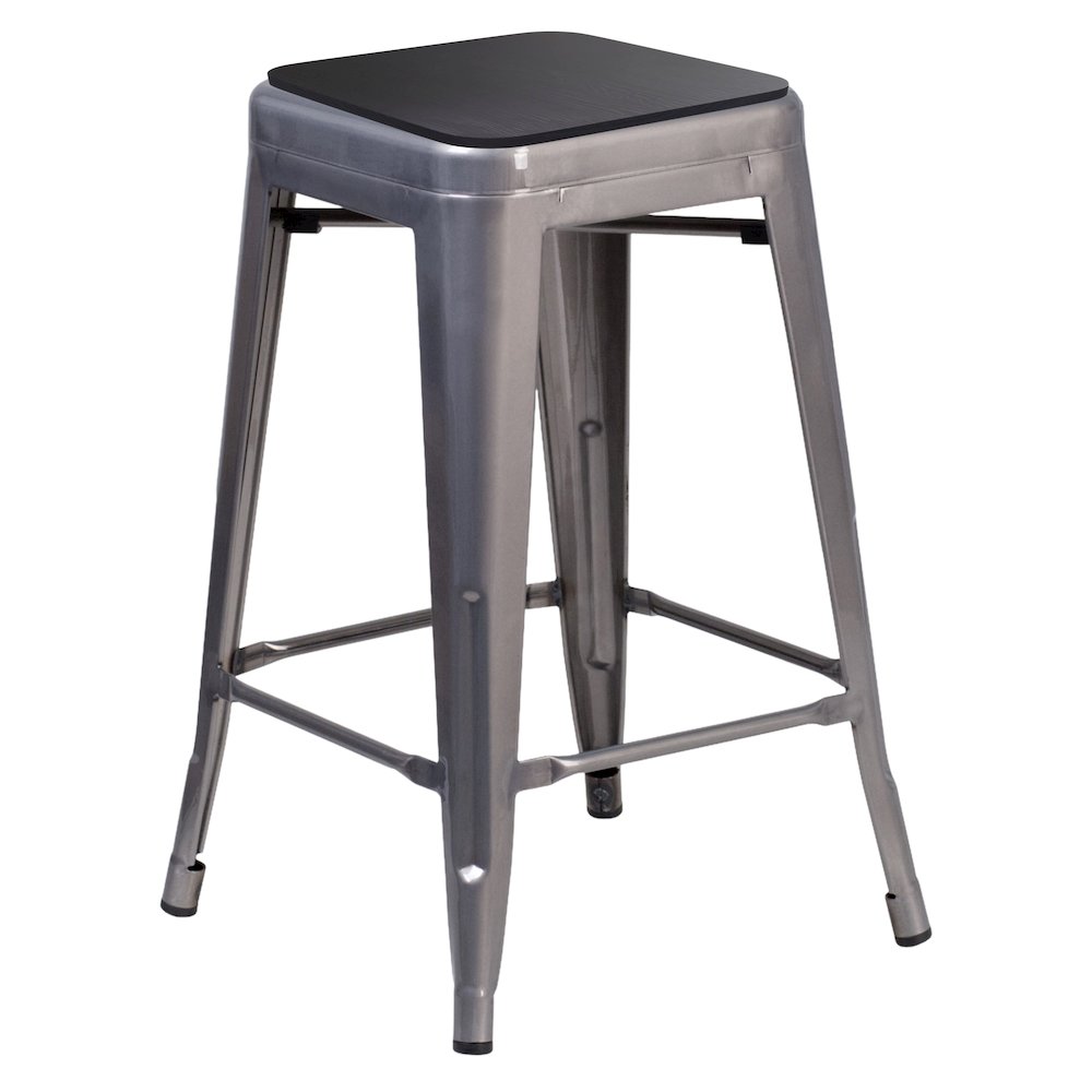 24" Silver Antique Finish with Clear Coat Metal Backless Counter Height Stool