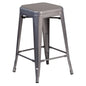 24" Silver Antique Finish with Clear Coat Metal Backless Counter Height Stool