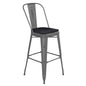 30'' High Clear Coated Indoor Barstool with Back and Black Poly Resin Wood Seat