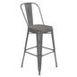 30'' High Clear Coated Indoor Barstool with Back and Gray Poly Resin Wood Seat