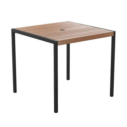 Dining Table with Poly Slats - 35" Restaurant Table with Umbrella Holder Hole