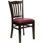 Vertical Slat Back Walnut Wood Restaurant Chair - Burgundy Vinyl Seat