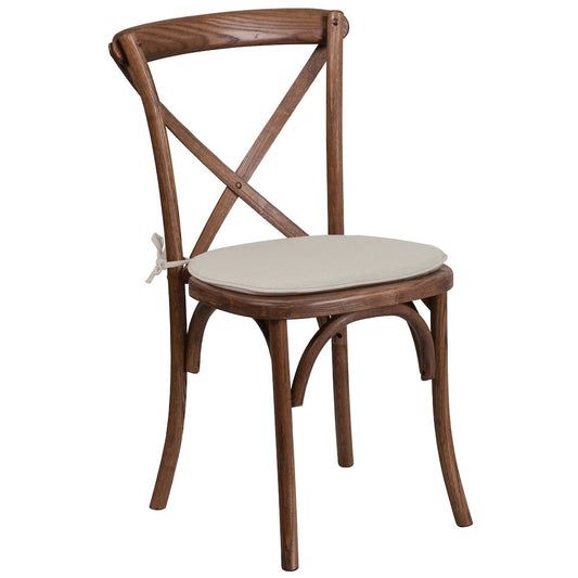 Stackable Pecan Wood Cross Back Chair with Cushion
