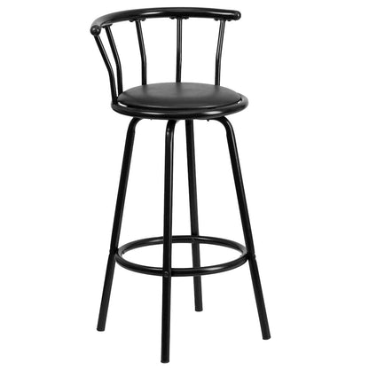 Back Black Metal Barstool with Black Vinyl Swivel Seat