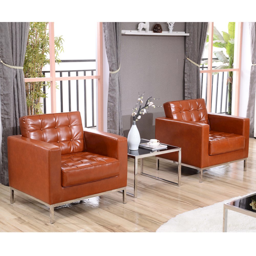 Lacey Contemporary Cognac LeatherSoft Chair with Stainless Steel Frame