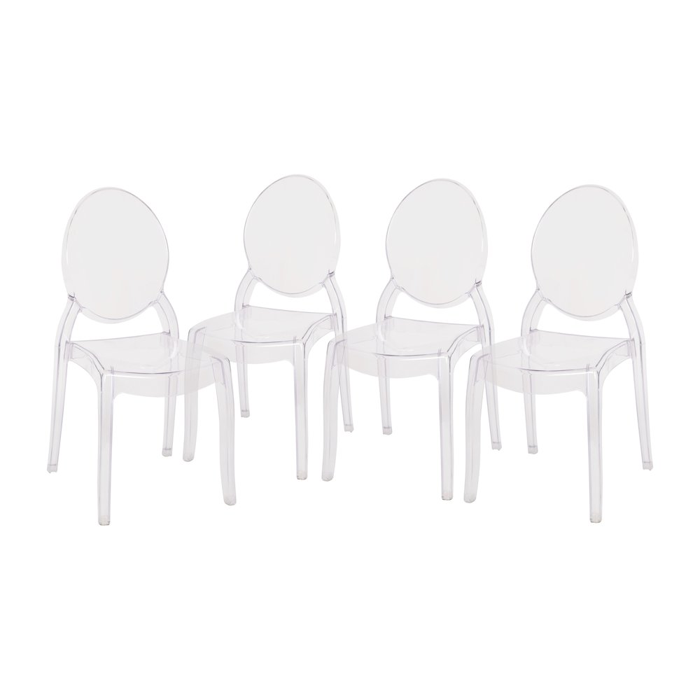 Set of 4 Crystal Extra Wide Resin  Banquet, Event Ghost Chairs