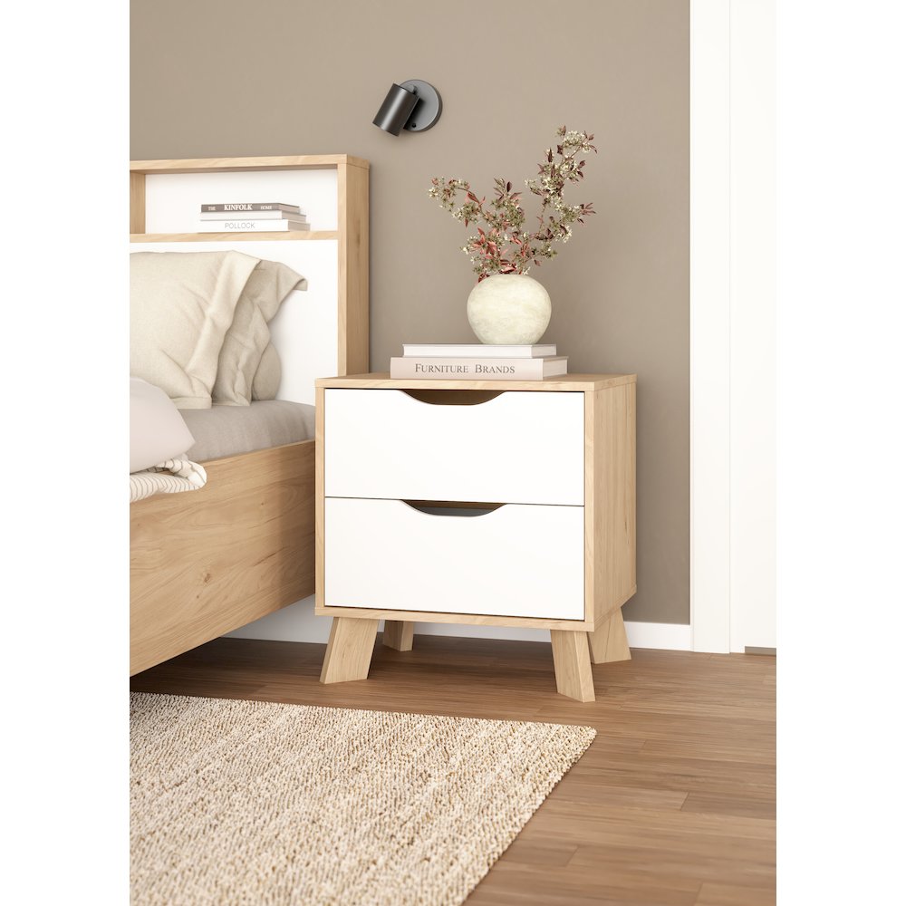 Ikast 2 Drawer Nightstand, Jackson Hickory/White