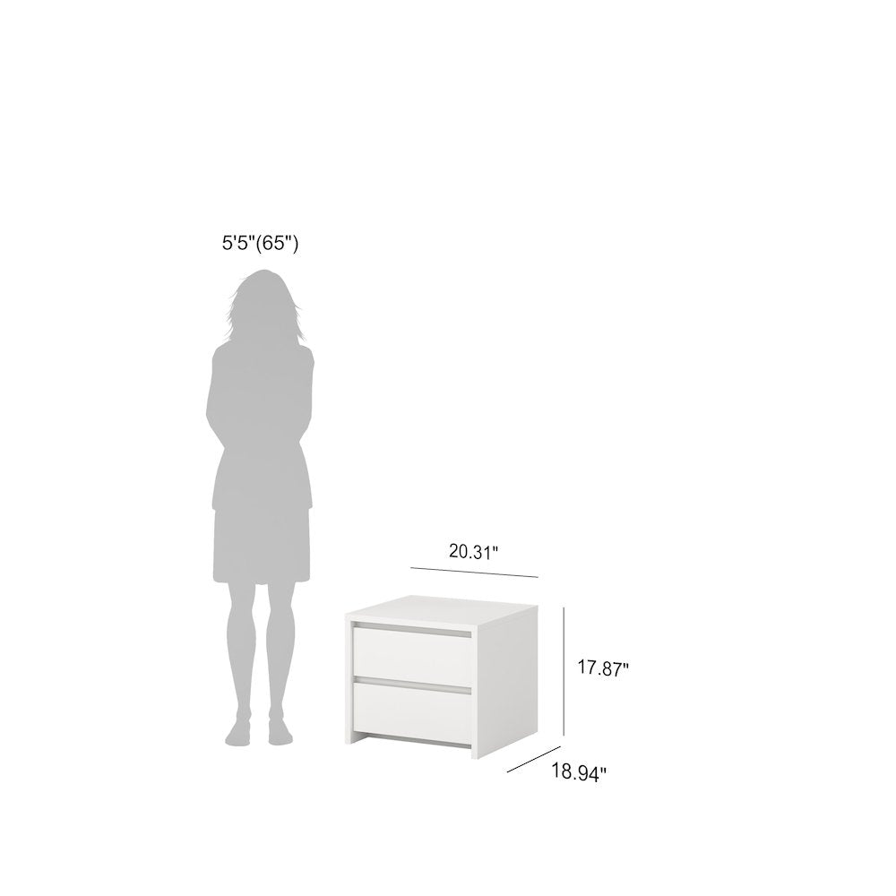 Next 17-Inch Tall 2-Drawer Nightstand End Table, White