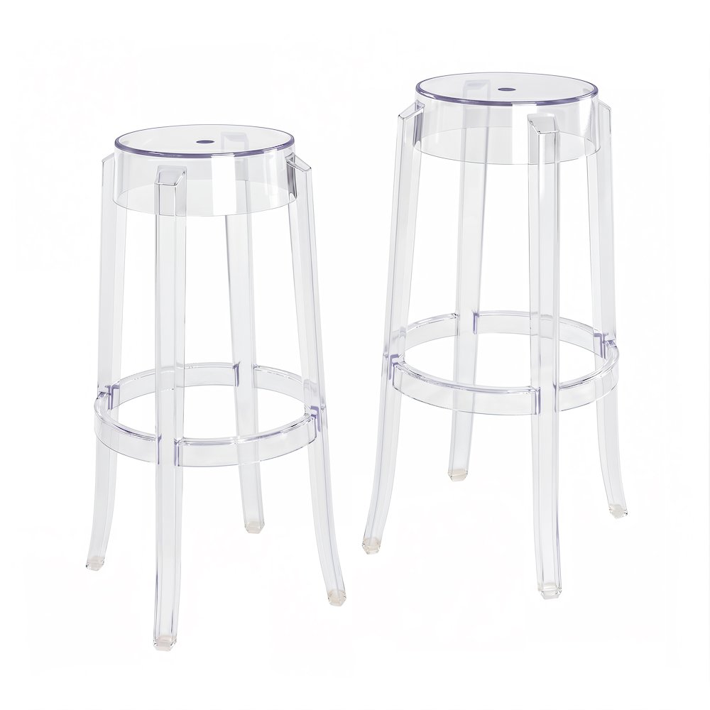 Clear Acrylic Bar Stools Set of 2, Modern Transparent Bar Height Stools