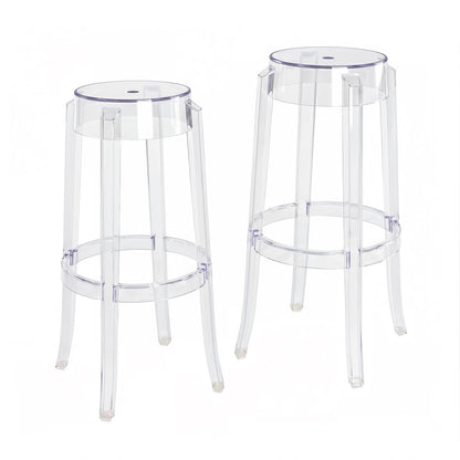 Clear Acrylic Bar Stools Set of 2, Modern Transparent Bar Height Stools