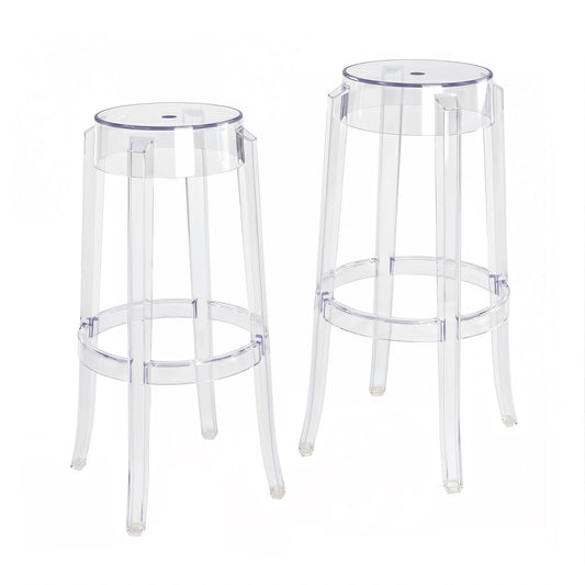 Clear Acrylic Bar Stools Set of 2, Modern Transparent Bar Height Stools