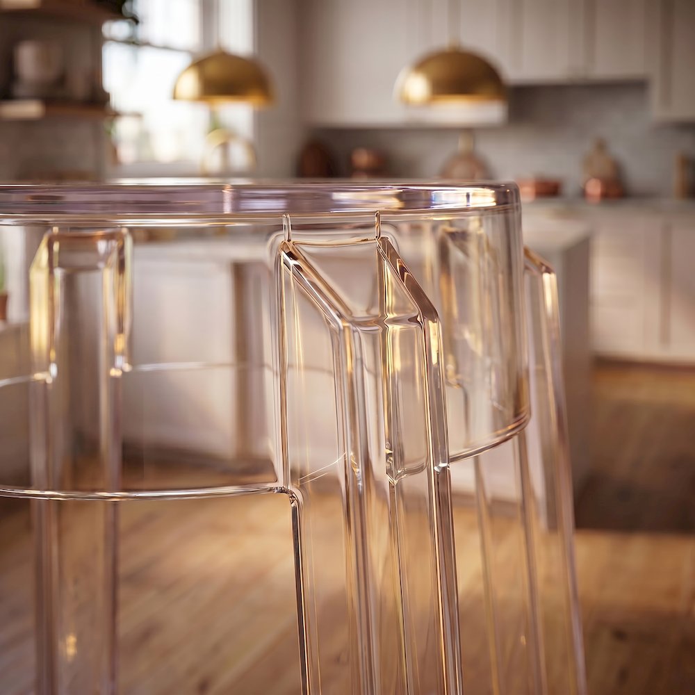 Clear Acrylic Bar Stools Set of 2, Modern Transparent Bar Height Stools
