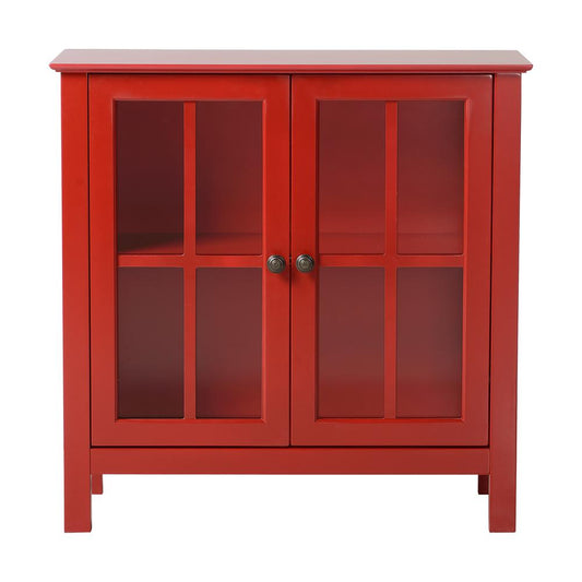 Red Glass Door Accent and Display Cabinet
