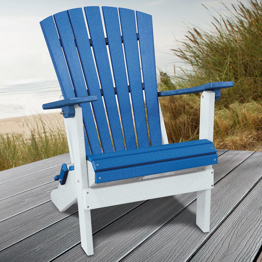 Fan Back Folding Adirondack Chair Made in the USA- Blue, White