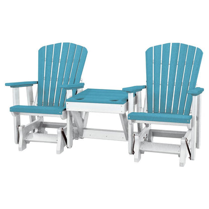 OS Home and Office Model 515ARW-K Double Glider with Center Table in Aruba Blue with a White Base, Made in the USA