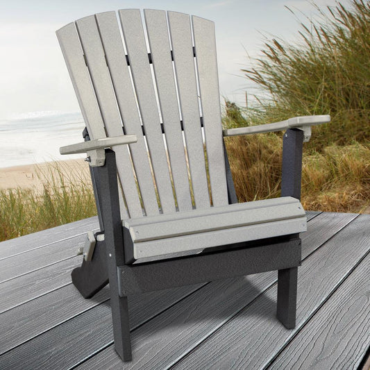 Fan Back Folding Adirondack Chair Made in the USA- Light Gray, Black