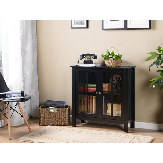 Black Glass Door Accent and Display Cabinet
