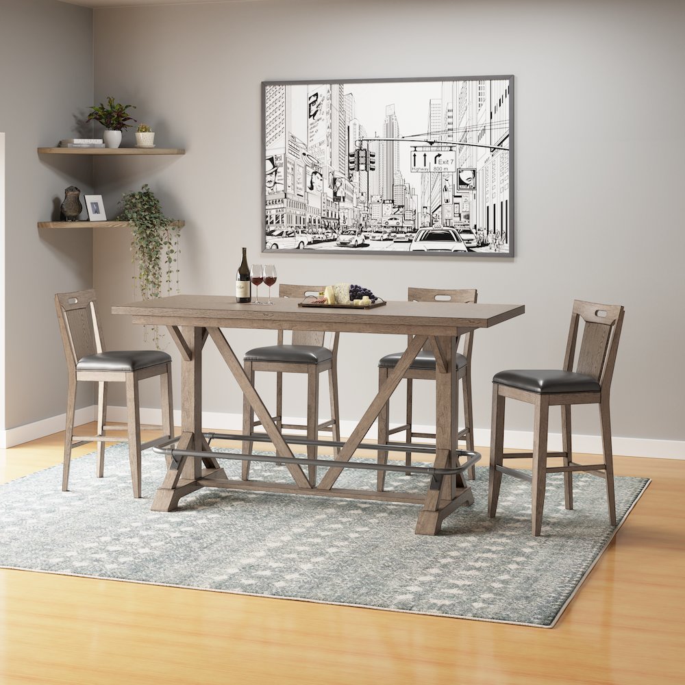 Wallce & Bay Benti Pecan Brown Slat Back Bar Stool