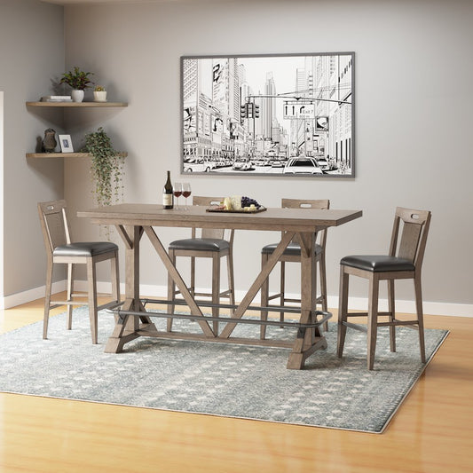 Wallce & Bay Benti Pecan Brown Slat Back Bar Stool