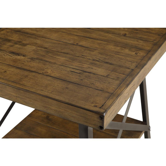Gray 24" End Table with Solid Wood Top, Metal Base, And Open Storage Shelf