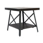 Gray 24" End Table with Solid Wood Top, Metal Base, And Open Storage Shelf