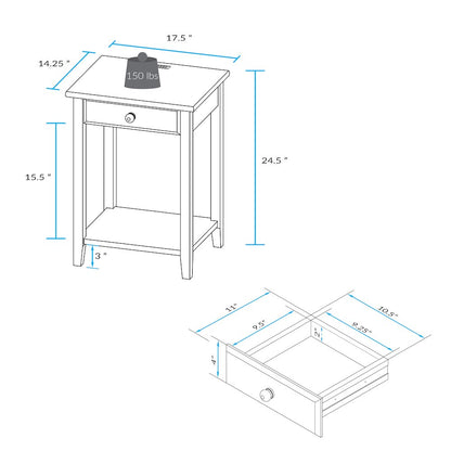 Night Owl Nightstand with USB Port - Walnut Black