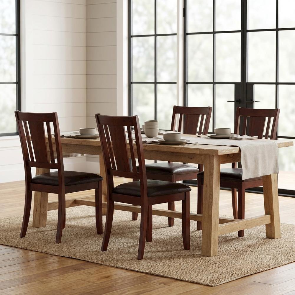 Dudley  Dining  Chair  with  Faux  Leather  upholstered  Seat  in  Mahogany  Finish,  Set  of  2