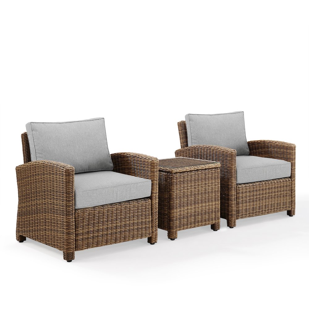 Bradenton 3Pc Wicker Outdoor Chair Set - Side Table & 2 Armchairs