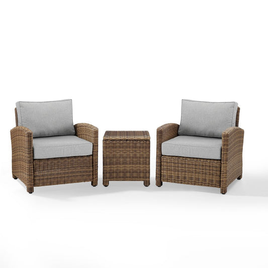 Bradenton 3Pc Wicker Outdoor Chair Set - Side Table & 2 Armchairs