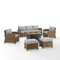6Pc Outdoor Sofa Set W/ Fire Table, Sofa, 2 Armchairs & 2 Ottomans