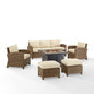 6Pc Outdoor Sofa Set W/ Fire Table, Sofa, 2 Armchairs & 2 Ottomans