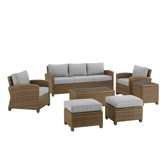 7Pc Outdoor Sofa Furniture Set, Sofa, Coffee&Side Table, 2 Armchairs, 2 Ottomans