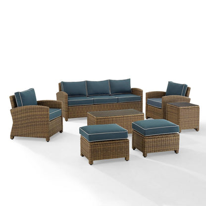 7Pc Outdoor Sofa Furniture Set, Sofa, Coffee&Side Table, 2 Armchairs, 2 Ottomans