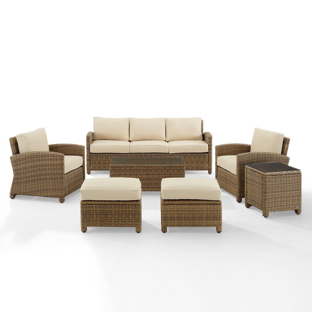 7Pc Outdoor Sofa Furniture Set, Sofa, Coffee&Side Table, 2 Chairs, 2 Ottomans