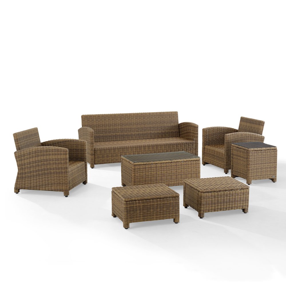 7Pc Outdoor Sofa Furniture Set, Sofa, Coffee&Side Table, 2 Chairs, 2 Ottomans