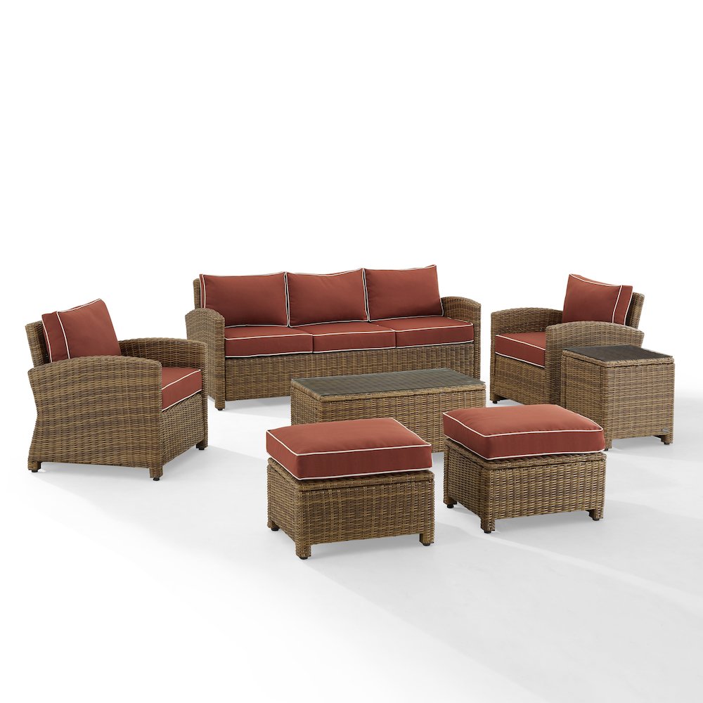 7Pc Outdoor Sofa Furniture Set, Sofa, Coffee&Side Table, 2 Chairs, 2 Ottomans