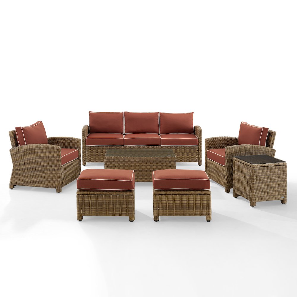 7Pc Outdoor Sofa Furniture Set, Sofa, Coffee&Side Table, 2 Chairs, 2 Ottomans