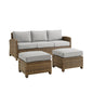Bradenton 3Pc Wicker Outdoor Sofa Patio Furniture Set - Sofa & 2 Ottomans