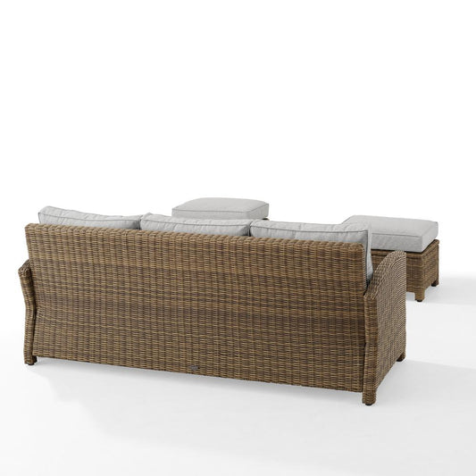 Bradenton 3Pc Wicker Outdoor Sofa Patio Furniture Set - Sofa & 2 Ottomans