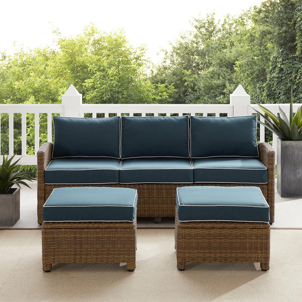 Bradenton 3Pc Wicker Outdoor Sofa Patio Furniture Set - Sofa & 2 Ottomans