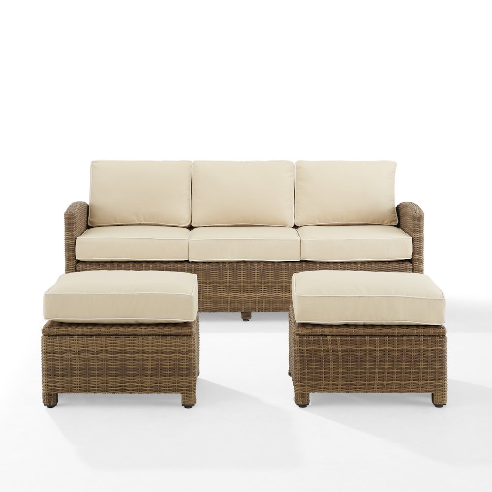 Bradenton 3Pc Wicker Outdoor Sofa Patio Furniture Set - Sofa & 2 Ottomans