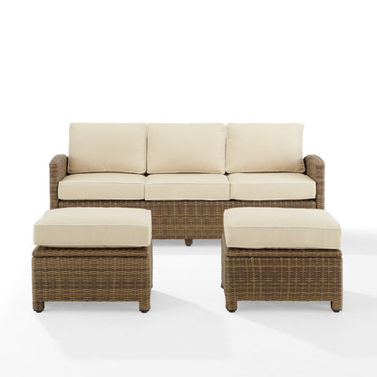 Bradenton 3Pc Wicker Outdoor Sofa Patio Furniture Set - Sofa & 2 Ottomans
