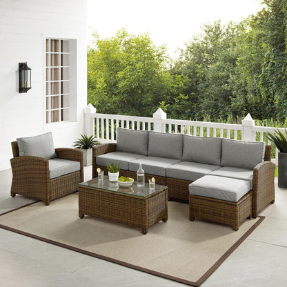 5Pc Outdoor Furniture Set, Left&Right Loveseat, Armchair, Coffee Table, Ottoman
